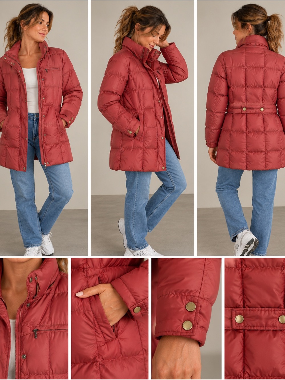 Lands’ End Quilted Down Fill Full Zip Puffer Jacket Orange Size Medium